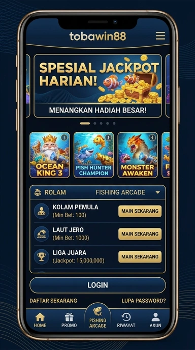 Tampilan antarmuka utama aplikasi tobawin88.